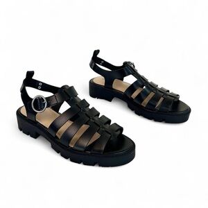 Black Block Heel Fisherman Sandals Size 8.5 Retro 90s/y2k Style Goth